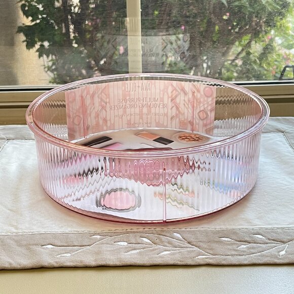 New Lazy Susan Organizer Blush Pink Clear Acrylic Revolving Spinning NWT - Picture 3 of 8